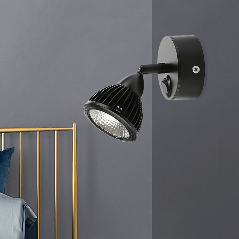 Rotatable Domed Wall Sconce Light Modern Metal LED Black/White Wall Lamp with/without Switch in Warm/White Light Black With Switch Clearhalo 'Cast Iron' 'Glass' 'Industrial' 'Modern wall lights' 'Modern' 'Tiffany' 'Traditional wall lights' 'Wall Lamps & Sconces' 'Wall Lights' Lighting' 772005
