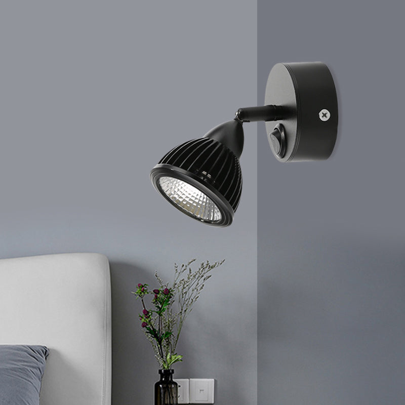 Rotatable Domed Wall Sconce Light Modern Metal LED Black/White Wall Lamp with/without Switch in Warm/White Light Clearhalo 'Cast Iron' 'Glass' 'Industrial' 'Modern wall lights' 'Modern' 'Tiffany' 'Traditional wall lights' 'Wall Lamps & Sconces' 'Wall Lights' Lighting' 772006