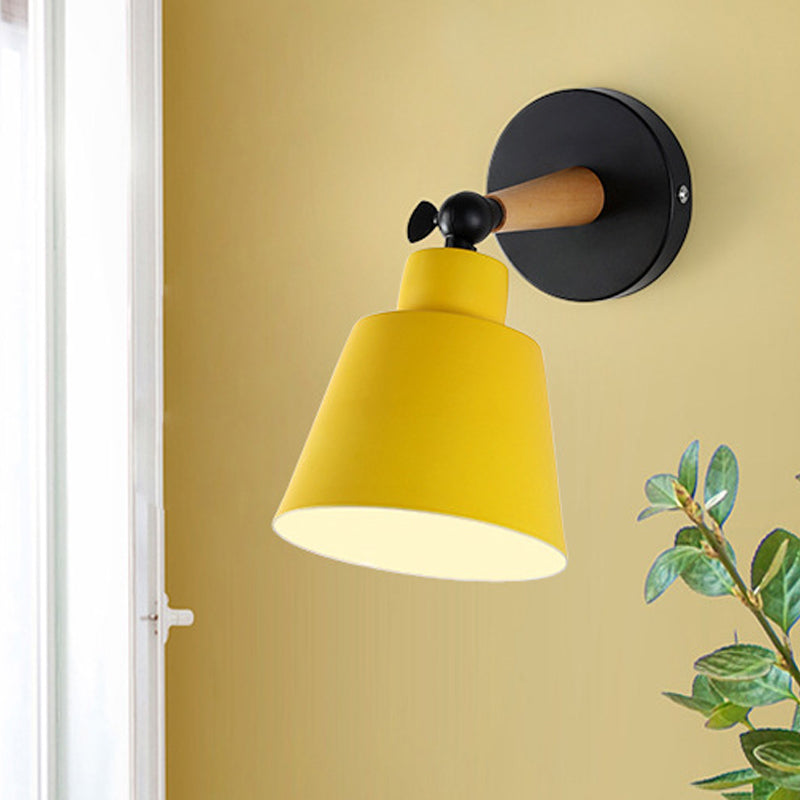 Macaron Loft Bucket Sconce Light Rotatable One Head Metal Wall Lamp for Restaurant Hotel Yellow Clearhalo 'Wall Lamps & Sconces' 'Wall Lights' Lighting' 772009