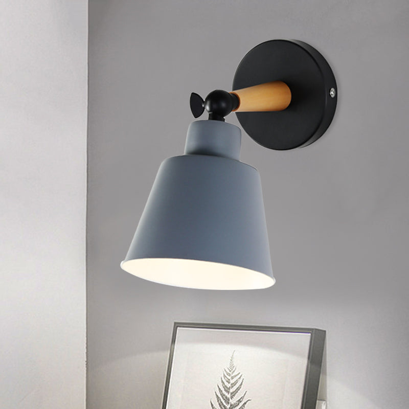 Macaron Loft Bucket Sconce Light Rotatable One Head Metal Wall Lamp for Restaurant Hotel Grey Clearhalo 'Wall Lamps & Sconces' 'Wall Lights' Lighting' 772022