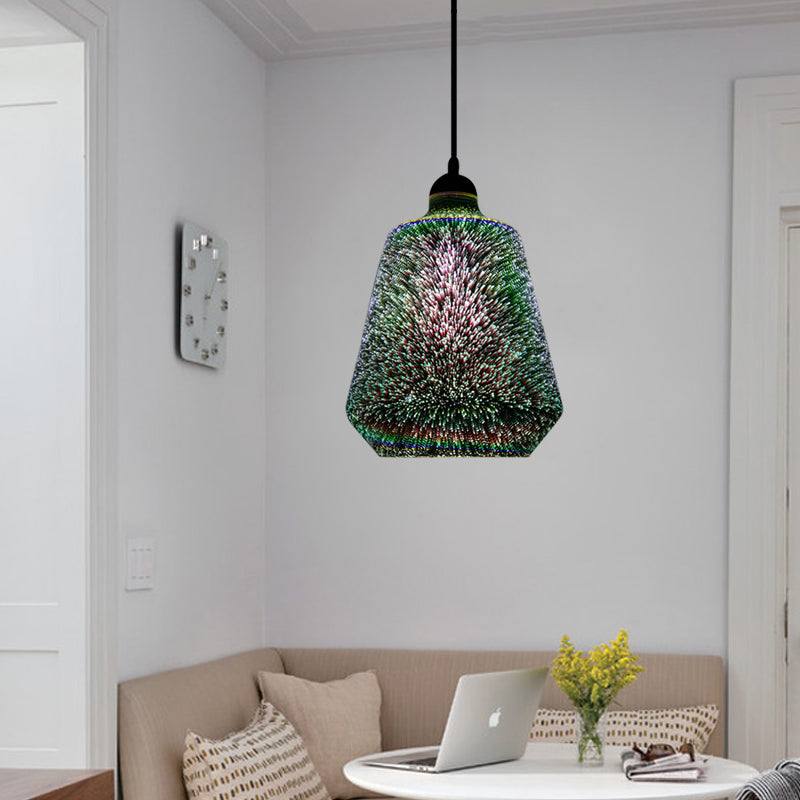 Cylinder/Oval/Cone Pendant Lighting Modern 3-D Colorful Glass 1 Light Chrome Led Hanging Ceiling Lamp Clearhalo 'Ceiling Lights' 'Glass shade' 'Glass' 'Modern Pendants' 'Modern' 'Pendant Lights' 'Pendants' Lighting' 772069