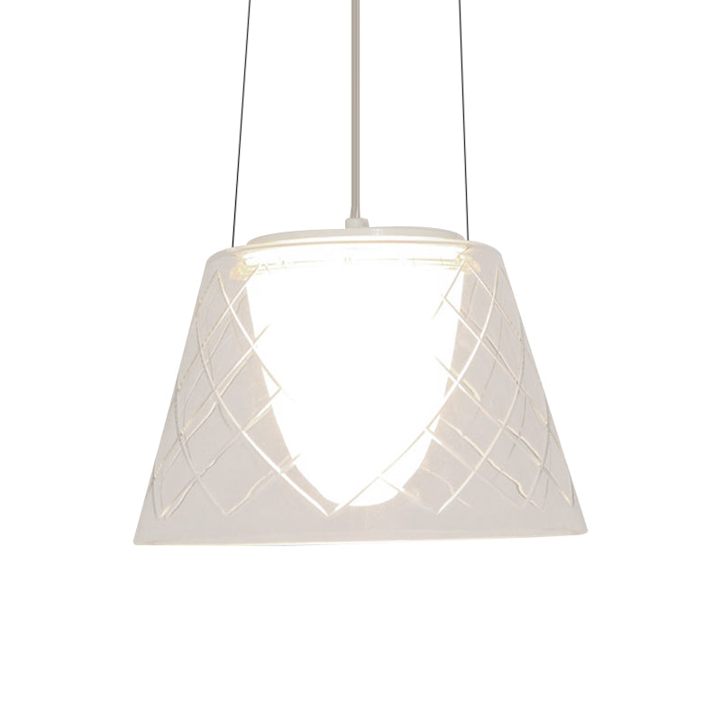 Tapered Clear Lattice Glass Chandelier Modernist 1 Light Chrome Hanging Light Fixture Clearhalo 'Ceiling Lights' 'Glass shade' 'Glass' 'Modern Pendants' 'Modern' 'Pendant Lights' 'Pendants' Lighting' 772080