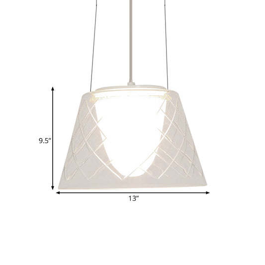 Tapered Clear Lattice Glass Chandelier Modernist 1 Light Chrome Hanging Light Fixture Clearhalo 'Ceiling Lights' 'Glass shade' 'Glass' 'Modern Pendants' 'Modern' 'Pendant Lights' 'Pendants' Lighting' 772082