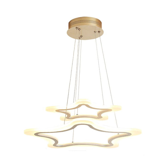 Acrylic Star Pendant Light Modern LED 2-Light Ceiling Chandelier in Warm/White Light, 16"/23.5"/31.5" Wide Clearhalo 'Ceiling Lights' 'Chandeliers' 'Modern Chandeliers' 'Modern' Lighting' 772094