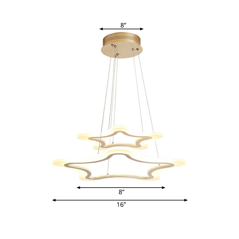 Acrylic Star Pendant Light Modern LED 2-Light Ceiling Chandelier in Warm/White Light, 16"/23.5"/31.5" Wide Clearhalo 'Ceiling Lights' 'Chandeliers' 'Modern Chandeliers' 'Modern' Lighting' 772096