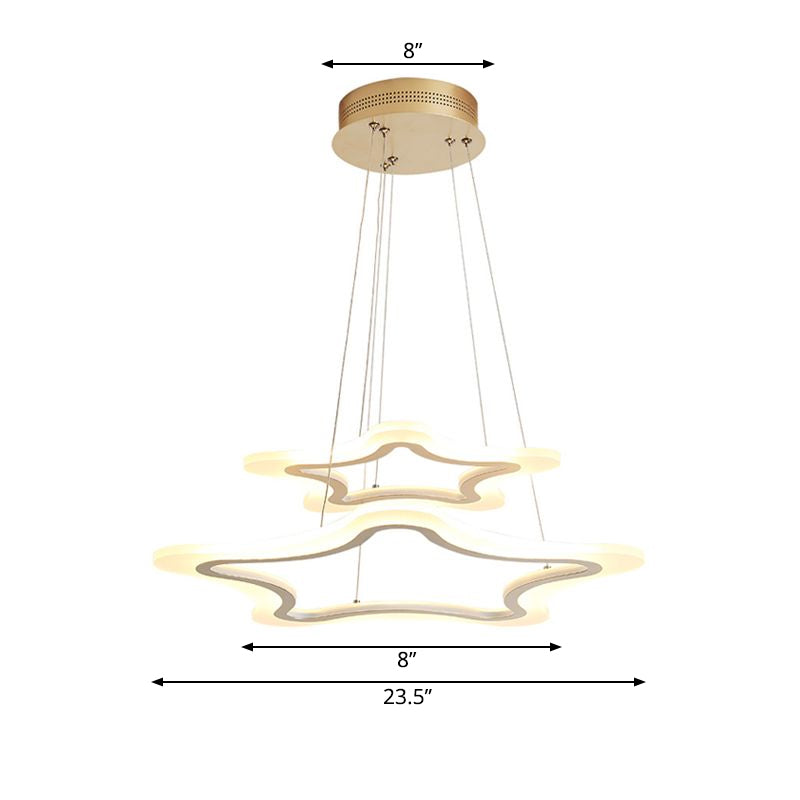 Acrylic Star Pendant Light Modern LED 2-Light Ceiling Chandelier in Warm/White Light, 16"/23.5"/31.5" Wide Clearhalo 'Ceiling Lights' 'Chandeliers' 'Modern Chandeliers' 'Modern' Lighting' 772097