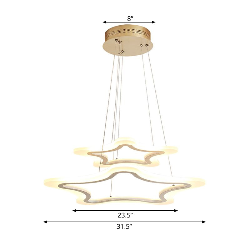 Acrylic Star Pendant Light Modern LED 2-Light Ceiling Chandelier in Warm/White Light, 16"/23.5"/31.5" Wide Clearhalo 'Ceiling Lights' 'Chandeliers' 'Modern Chandeliers' 'Modern' Lighting' 772098