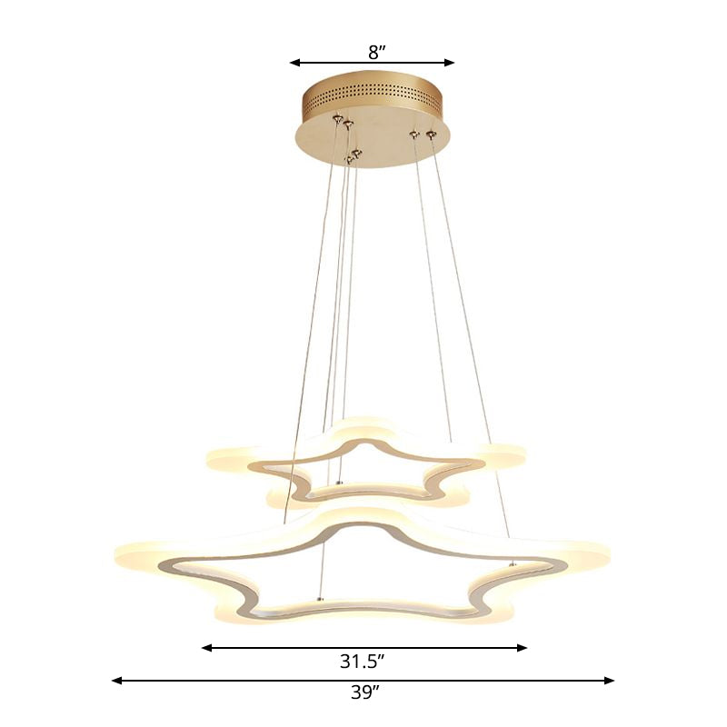 Acrylic Star Pendant Light Modern LED 2-Light Ceiling Chandelier in Warm/White Light, 16"/23.5"/31.5" Wide Clearhalo 'Ceiling Lights' 'Chandeliers' 'Modern Chandeliers' 'Modern' Lighting' 772099