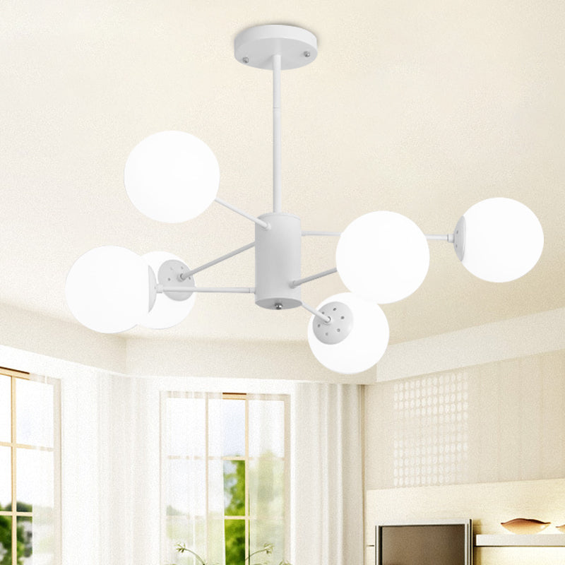 White Globe Hanging Chandelier Simplicity 6/8 Lights Milk Glass Chandelier Light for Living Room 6 White Clearhalo 'Ceiling Lights' 'Chandeliers' 'Glass shade' 'Glass' 'Modern Chandeliers' 'Modern' Lighting' 772100