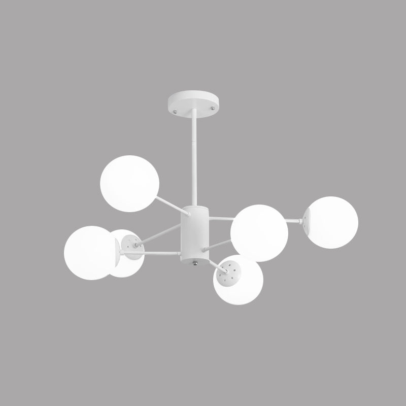 White Globe Hanging Chandelier Simplicity 6/8 Lights Milk Glass Chandelier Light for Living Room Clearhalo 'Ceiling Lights' 'Chandeliers' 'Glass shade' 'Glass' 'Modern Chandeliers' 'Modern' Lighting' 772103