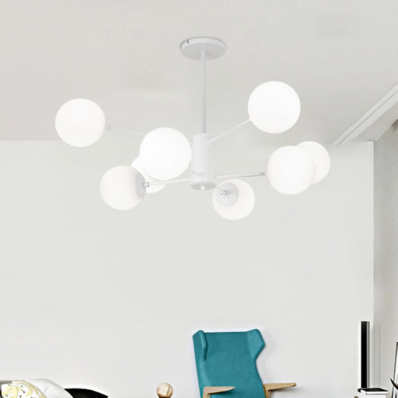 White Globe Hanging Chandelier Simplicity 6/8 Lights Milk Glass Chandelier Light for Living Room 8 White Clearhalo 'Ceiling Lights' 'Chandeliers' 'Glass shade' 'Glass' 'Modern Chandeliers' 'Modern' Lighting' 772105