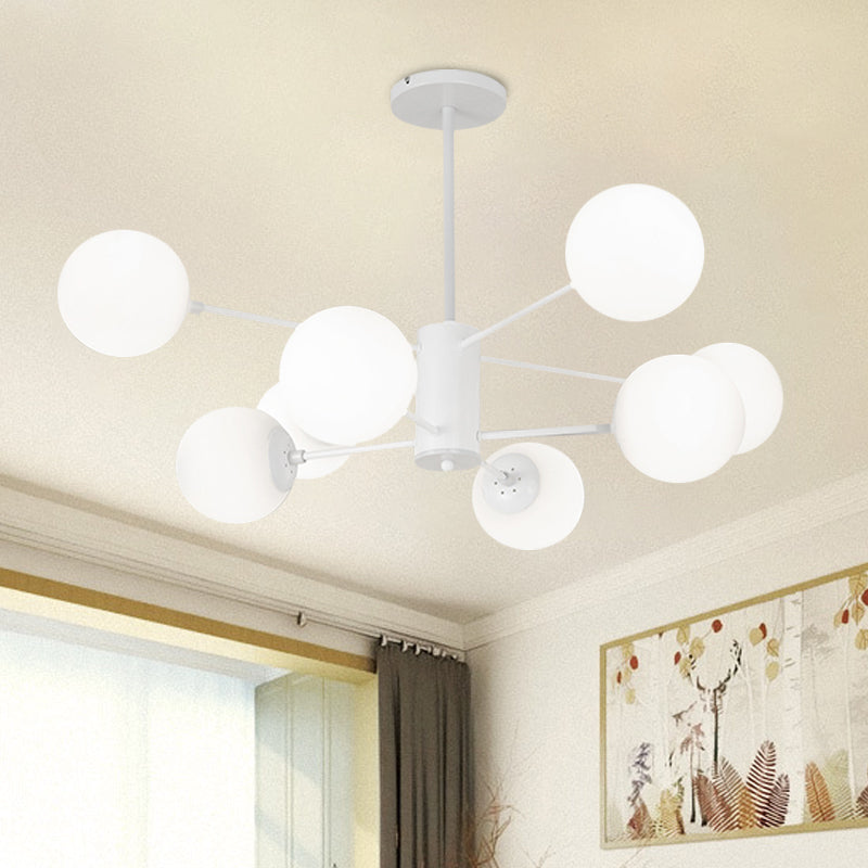 White Globe Hanging Chandelier Simplicity 6/8 Lights Milk Glass Chandelier Light for Living Room Clearhalo 'Ceiling Lights' 'Chandeliers' 'Glass shade' 'Glass' 'Modern Chandeliers' 'Modern' Lighting' 772106