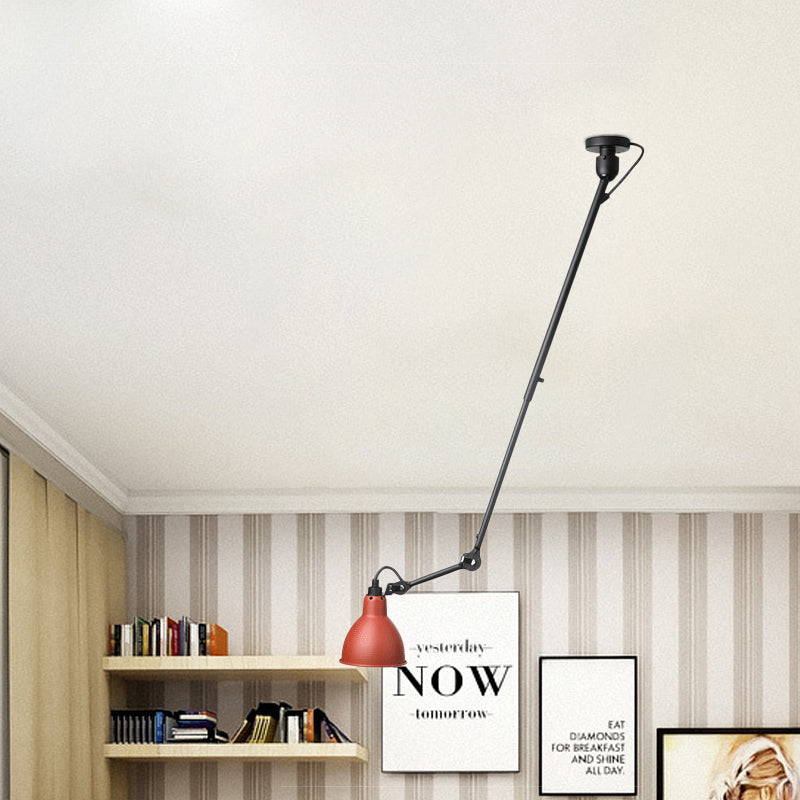 Dome Metallic Shade Pendant Lamp Modern Style 1 Bulb Black/Gray Ceiling Lighting with Articulated Arm for Kitchen Red Clearhalo 'Ceiling Lights' 'Modern Pendants' 'Modern' 'Pendant Lights' 'Pendants' Lighting' 772146