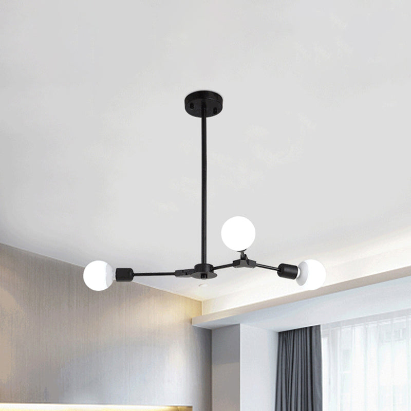 Rotatable Branch Chandelier Nordic Style Metal 3/6 Lights Black/Gold Hanging Pendant Light 3 Black Clearhalo 'Ceiling Lights' 'Chandeliers' 'Modern Chandeliers' 'Modern' Lighting' 772165