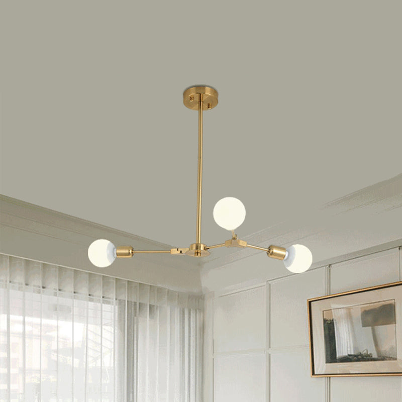 Rotatable Branch Chandelier Nordic Style Metal 3/6 Lights Black/Gold Hanging Pendant Light 3 Gold Clearhalo 'Ceiling Lights' 'Chandeliers' 'Modern Chandeliers' 'Modern' Lighting' 772170