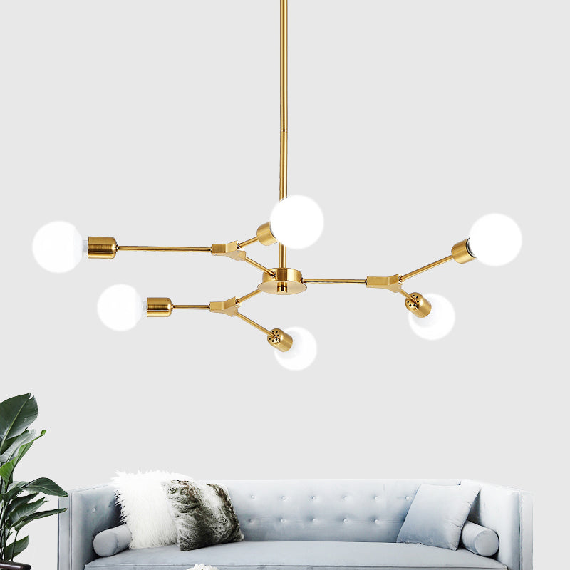 Rotatable Branch Chandelier Nordic Style Metal 3/6 Lights Black/Gold Hanging Pendant Light 6 Gold Clearhalo 'Ceiling Lights' 'Chandeliers' 'Modern Chandeliers' 'Modern' Lighting' 772179