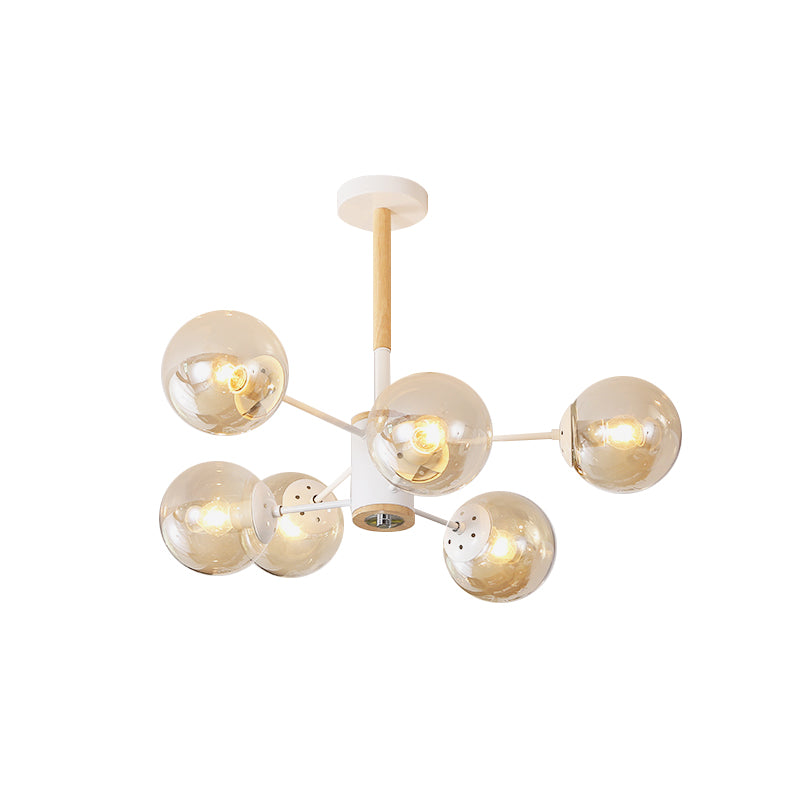 White/Blue/Amber Glass Spherical Shade Pendant Chandelier Post Modern 6/8/9 Light White Hanging Lamp Clearhalo 'Ceiling Lights' 'Chandeliers' 'Glass shade' 'Glass' 'Modern Chandeliers' 'Modern' Lighting' 772198