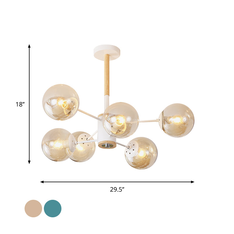 White/Blue/Amber Glass Spherical Shade Pendant Chandelier Post Modern 6/8/9 Light White Hanging Lamp Clearhalo 'Ceiling Lights' 'Chandeliers' 'Glass shade' 'Glass' 'Modern Chandeliers' 'Modern' Lighting' 772200