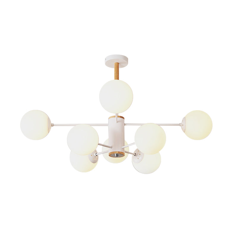 White/Blue/Amber Glass Spherical Shade Pendant Chandelier Post Modern 6/8/9 Light White Hanging Lamp Clearhalo 'Ceiling Lights' 'Chandeliers' 'Glass shade' 'Glass' 'Modern Chandeliers' 'Modern' Lighting' 772207