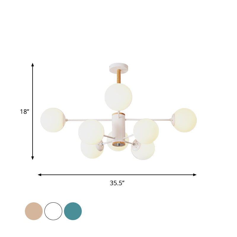 White/Blue/Amber Glass Spherical Shade Pendant Chandelier Post Modern 6/8/9 Light White Hanging Lamp Clearhalo 'Ceiling Lights' 'Chandeliers' 'Glass shade' 'Glass' 'Modern Chandeliers' 'Modern' Lighting' 772209