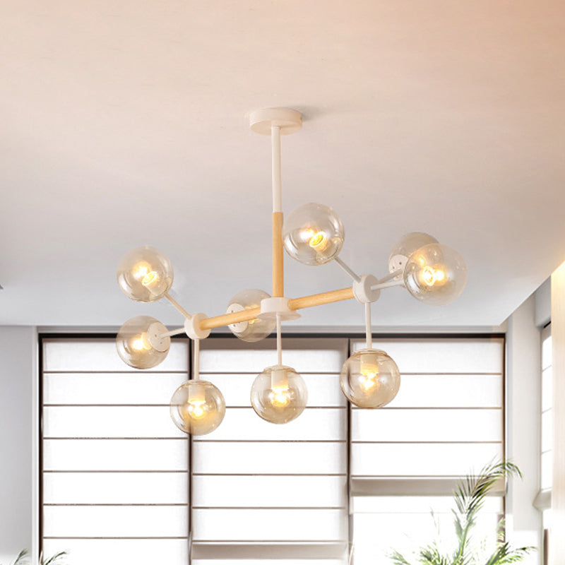 White/Blue/Amber Glass Spherical Shade Pendant Chandelier Post Modern 6/8/9 Light White Hanging Lamp Clearhalo 'Ceiling Lights' 'Chandeliers' 'Glass shade' 'Glass' 'Modern Chandeliers' 'Modern' Lighting' 772219