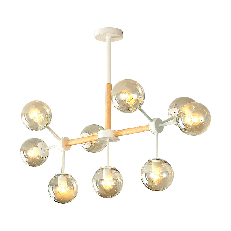 White/Blue/Amber Glass Spherical Shade Pendant Chandelier Post Modern 6/8/9 Light White Hanging Lamp Clearhalo 'Ceiling Lights' 'Chandeliers' 'Glass shade' 'Glass' 'Modern Chandeliers' 'Modern' Lighting' 772221