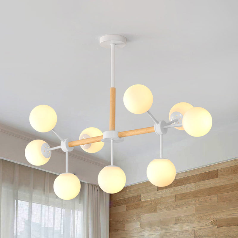 White/Blue/Amber Glass Spherical Shade Pendant Chandelier Post Modern 6/8/9 Light White Hanging Lamp 9 White Clearhalo 'Ceiling Lights' 'Chandeliers' 'Glass shade' 'Glass' 'Modern Chandeliers' 'Modern' Lighting' 772223