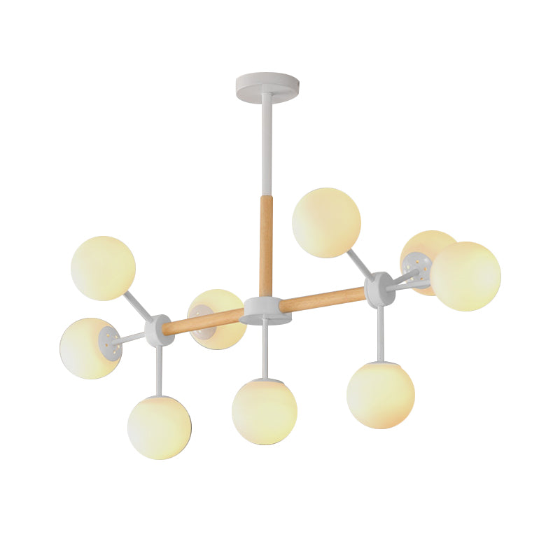 White/Blue/Amber Glass Spherical Shade Pendant Chandelier Post Modern 6/8/9 Light White Hanging Lamp Clearhalo 'Ceiling Lights' 'Chandeliers' 'Glass shade' 'Glass' 'Modern Chandeliers' 'Modern' Lighting' 772225