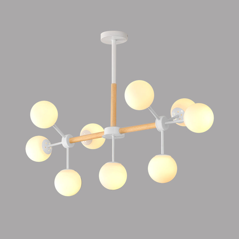 White/Blue/Amber Glass Spherical Shade Pendant Chandelier Post Modern 6/8/9 Light White Hanging Lamp Clearhalo 'Ceiling Lights' 'Chandeliers' 'Glass shade' 'Glass' 'Modern Chandeliers' 'Modern' Lighting' 772226