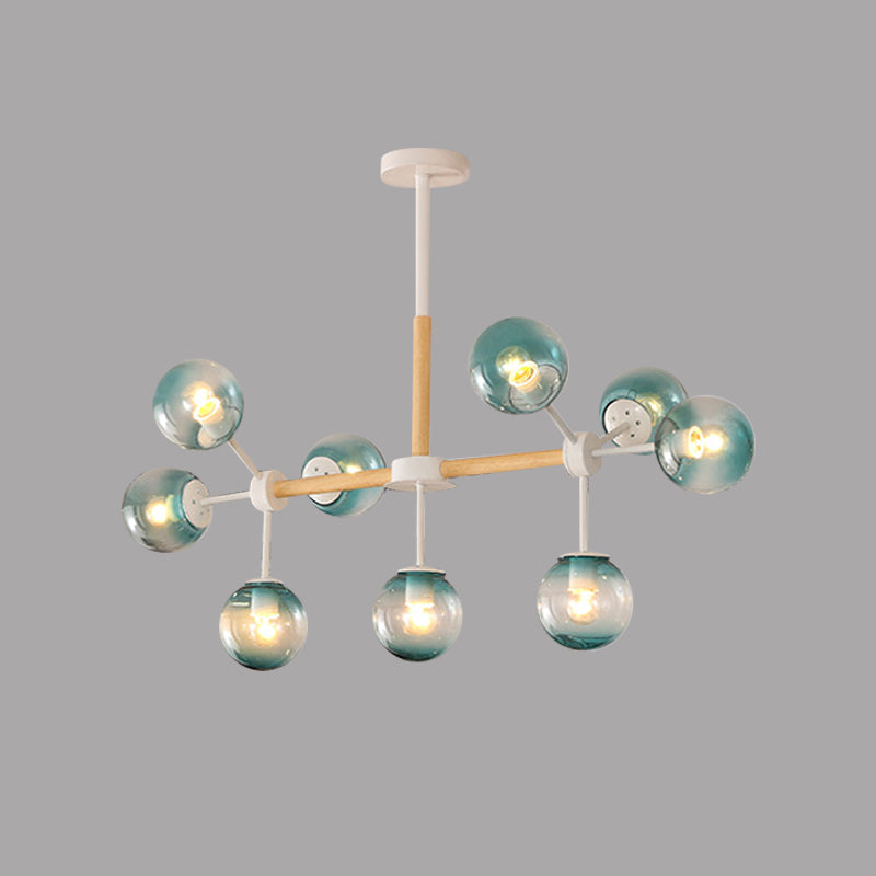 White/Blue/Amber Glass Spherical Shade Pendant Chandelier Post Modern 6/8/9 Light White Hanging Lamp Clearhalo 'Ceiling Lights' 'Chandeliers' 'Glass shade' 'Glass' 'Modern Chandeliers' 'Modern' Lighting' 772230