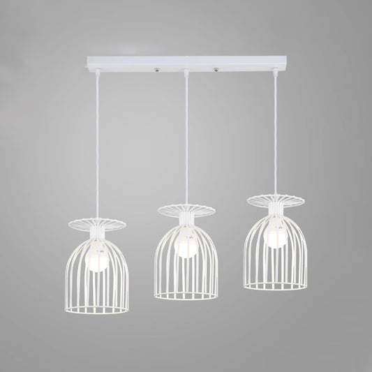 Metal Wine Glass Shade Hanging Light with Wire Guard Industrial 3 Heads Living Room Pendant Light in White Clearhalo 'Art Deco Pendants' 'Cast Iron' 'Ceiling Lights' 'Ceramic' 'Crystal' 'Industrial Pendants' 'Industrial' 'Metal' 'Middle Century Pendants' 'Pendant Lights' 'Pendants' 'Tiffany' Lighting' 772285