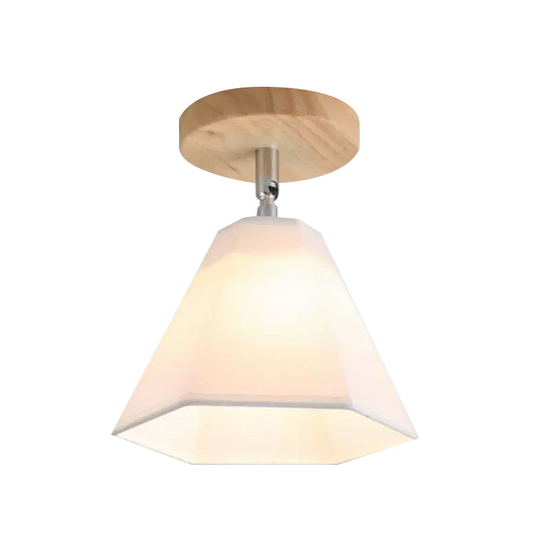 1 Light Semi Flush Light Country Style Geometric Wood Angle Adjustable Ceiling Light Fixture in Brown/White Clearhalo 'Ceiling Lights' 'Close To Ceiling Lights' 'Close to ceiling' 'Semi-flushmount' Lighting' 772294