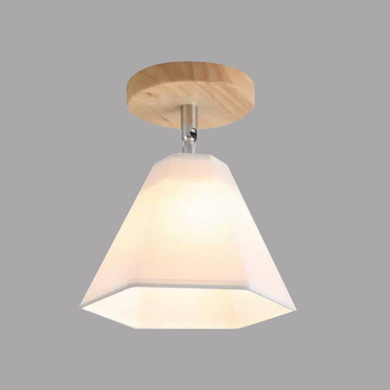 1 Light Semi Flush Light Country Style Geometric Wood Angle Adjustable Ceiling Light Fixture in Brown/White Clearhalo 'Ceiling Lights' 'Close To Ceiling Lights' 'Close to ceiling' 'Semi-flushmount' Lighting' 772295