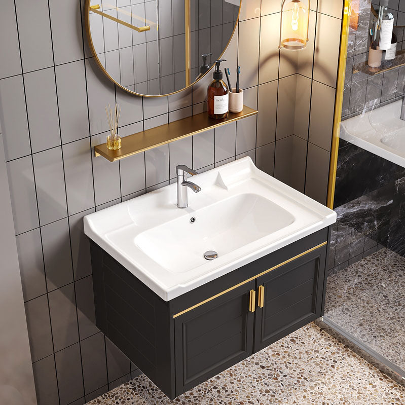 Single Sink Modern Sink Vanity Black Wall Mount Rectangular Bath Vanity Clearhalo 'Bathroom Remodel & Bathroom Fixtures' 'Bathroom Vanities' 'bathroom_vanities' 'Home Improvement' 'home_improvement' 'home_improvement_bathroom_vanities' 7725063