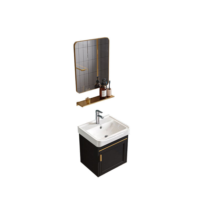 Single Sink Modern Sink Vanity Black Wall Mount Rectangular Bath Vanity Vanity & Faucet & Mirrors 17"L x 14"W x 19"H Square Mirror Clearhalo 'Bathroom Remodel & Bathroom Fixtures' 'Bathroom Vanities' 'bathroom_vanities' 'Home Improvement' 'home_improvement' 'home_improvement_bathroom_vanities' 7725064