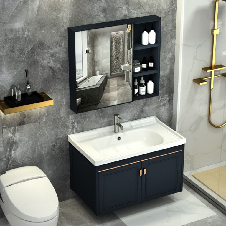 Single Sink Modern Sink Vanity Black Wall Mount Rectangular Bath Vanity Clearhalo 'Bathroom Remodel & Bathroom Fixtures' 'Bathroom Vanities' 'bathroom_vanities' 'Home Improvement' 'home_improvement' 'home_improvement_bathroom_vanities' 7725065