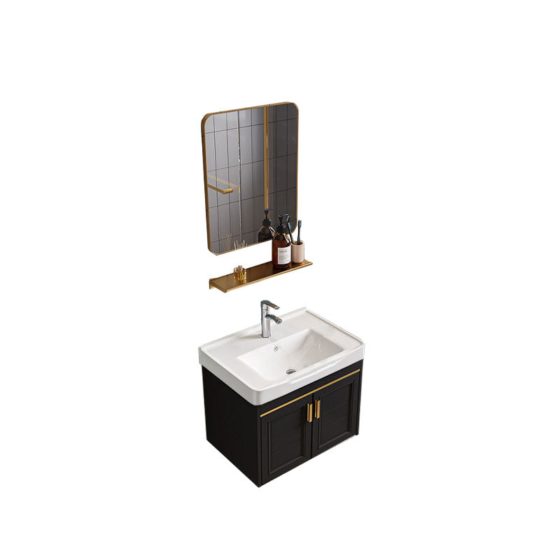 Single Sink Modern Sink Vanity Black Wall Mount Rectangular Bath Vanity Vanity & Faucet & Mirrors 20"L x 14"W x 19"H Square Mirror Clearhalo 'Bathroom Remodel & Bathroom Fixtures' 'Bathroom Vanities' 'bathroom_vanities' 'Home Improvement' 'home_improvement' 'home_improvement_bathroom_vanities' 7725066