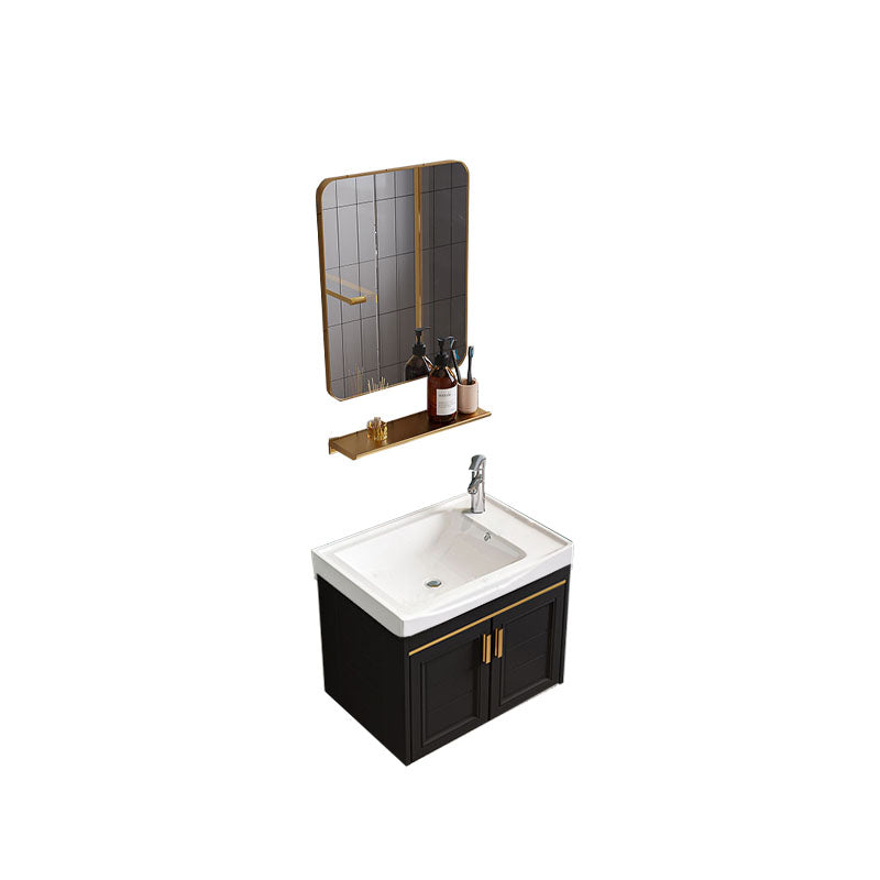 Single Sink Modern Sink Vanity Black Wall Mount Rectangular Bath Vanity Vanity & Faucet & Mirrors 20"L x 12"W x 19"H Square Mirror Clearhalo 'Bathroom Remodel & Bathroom Fixtures' 'Bathroom Vanities' 'bathroom_vanities' 'Home Improvement' 'home_improvement' 'home_improvement_bathroom_vanities' 7725067