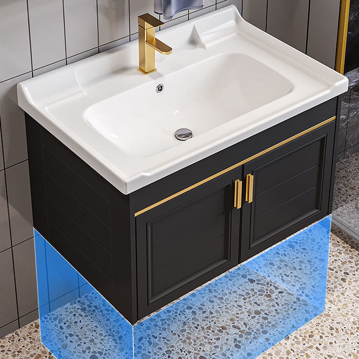 Single Sink Modern Sink Vanity Black Wall Mount Rectangular Bath Vanity Clearhalo 'Bathroom Remodel & Bathroom Fixtures' 'Bathroom Vanities' 'bathroom_vanities' 'Home Improvement' 'home_improvement' 'home_improvement_bathroom_vanities' 7725068