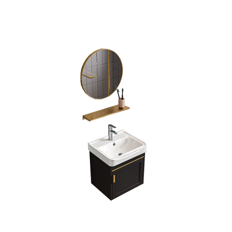 Single Sink Modern Sink Vanity Black Wall Mount Rectangular Bath Vanity Vanity & Faucet & Mirrors 17"L x 14"W x 19"H Round Mirror Clearhalo 'Bathroom Remodel & Bathroom Fixtures' 'Bathroom Vanities' 'bathroom_vanities' 'Home Improvement' 'home_improvement' 'home_improvement_bathroom_vanities' 7725073