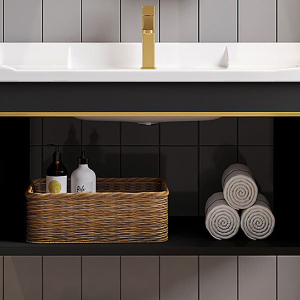 Single Sink Modern Sink Vanity Black Wall Mount Rectangular Bath Vanity Clearhalo 'Bathroom Remodel & Bathroom Fixtures' 'Bathroom Vanities' 'bathroom_vanities' 'Home Improvement' 'home_improvement' 'home_improvement_bathroom_vanities' 7725075