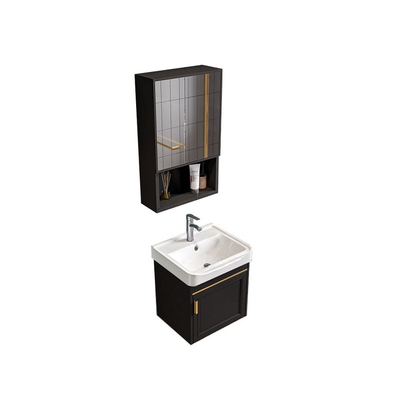 Single Sink Modern Sink Vanity Black Wall Mount Rectangular Bath Vanity Vanity & Faucet & Mirror Cabinet 17"L x 14"W x 19"H Square Mirror Clearhalo 'Bathroom Remodel & Bathroom Fixtures' 'Bathroom Vanities' 'bathroom_vanities' 'Home Improvement' 'home_improvement' 'home_improvement_bathroom_vanities' 7725081