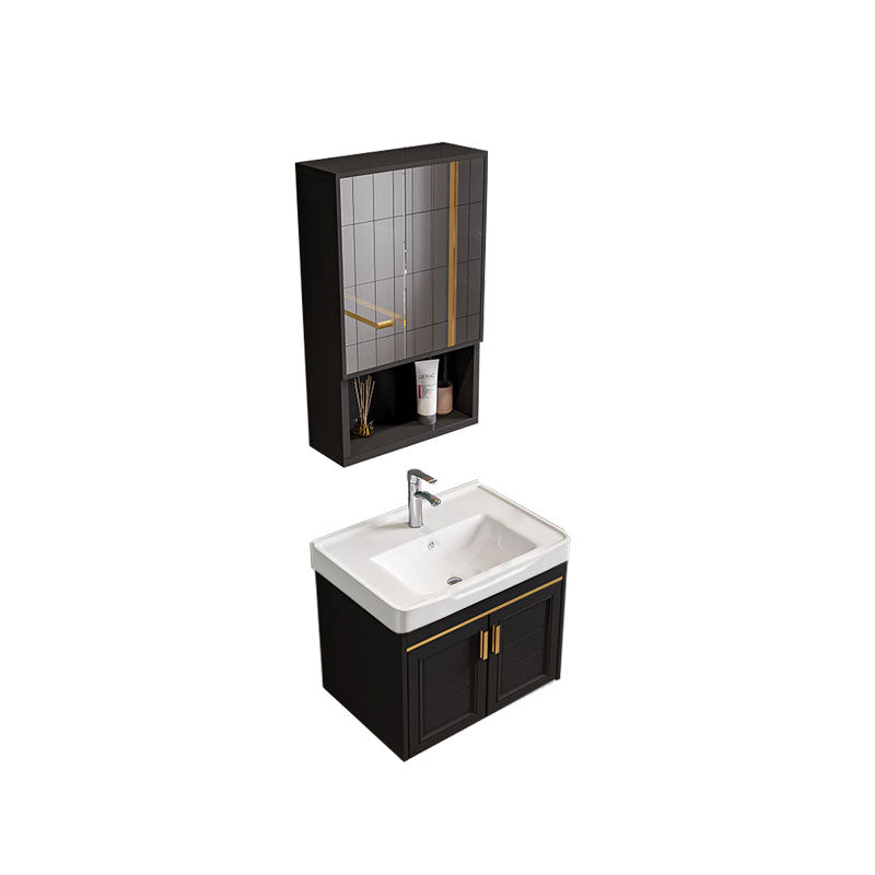 Single Sink Modern Sink Vanity Black Wall Mount Rectangular Bath Vanity Vanity & Faucet & Mirror Cabinet 20"L x 14"W x 19"H Square Mirror Clearhalo 'Bathroom Remodel & Bathroom Fixtures' 'Bathroom Vanities' 'bathroom_vanities' 'Home Improvement' 'home_improvement' 'home_improvement_bathroom_vanities' 7725082