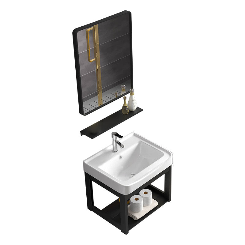 Single Sink Modern Sink Vanity Black Wall Mount Rectangular Bath Vanity Vanity & Faucet & Mirrors Birdcage Clearhalo 'Bathroom Remodel & Bathroom Fixtures' 'Bathroom Vanities' 'bathroom_vanities' 'Home Improvement' 'home_improvement' 'home_improvement_bathroom_vanities' 7725086