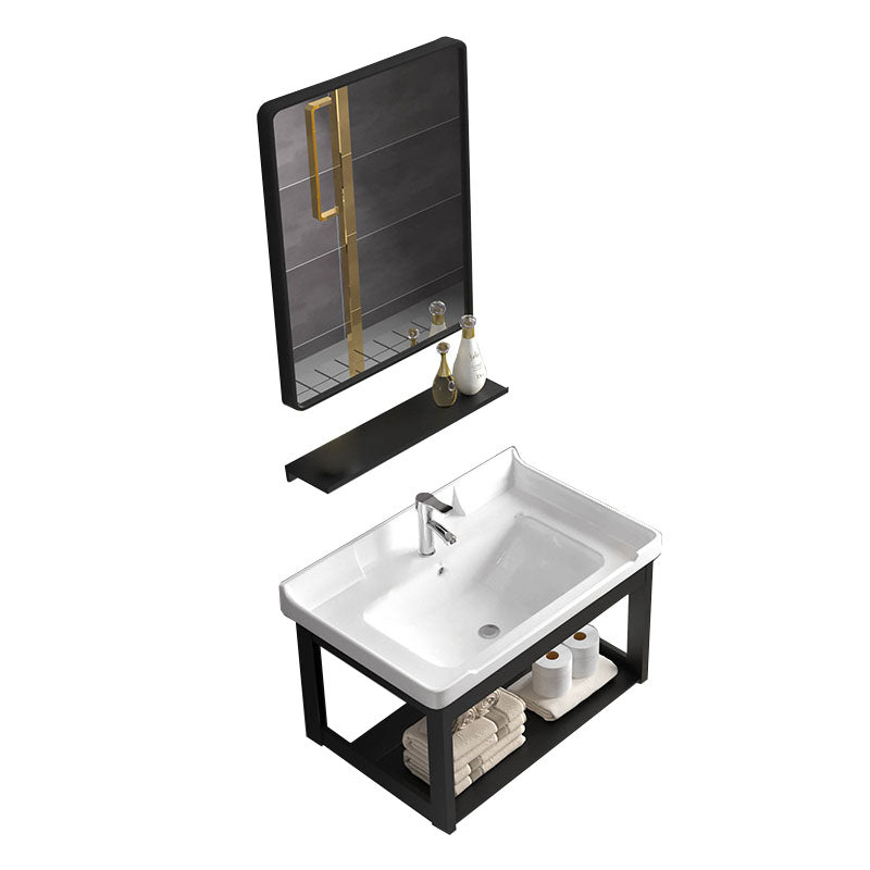 Single Sink Modern Sink Vanity Black Wall Mount Rectangular Bath Vanity Vanity & Faucet & Mirrors 24"L x 16"W x 15"H Birdcage Clearhalo 'Bathroom Remodel & Bathroom Fixtures' 'Bathroom Vanities' 'bathroom_vanities' 'Home Improvement' 'home_improvement' 'home_improvement_bathroom_vanities' 7725087