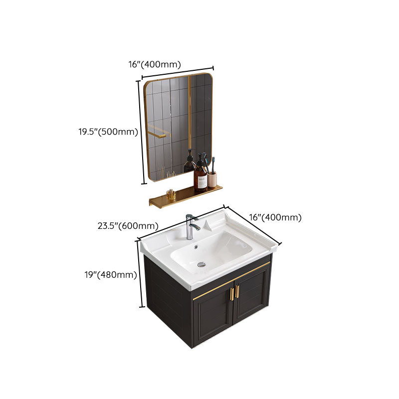 Single Sink Modern Sink Vanity Black Wall Mount Rectangular Bath Vanity Clearhalo 'Bathroom Remodel & Bathroom Fixtures' 'Bathroom Vanities' 'bathroom_vanities' 'Home Improvement' 'home_improvement' 'home_improvement_bathroom_vanities' 7725094