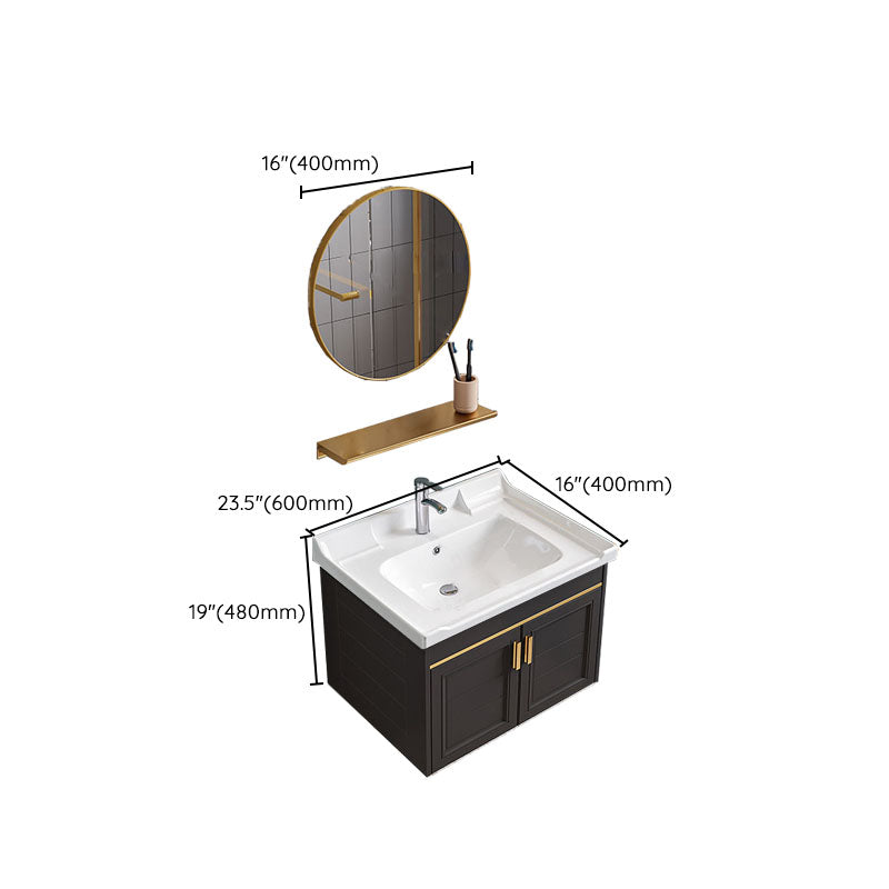 Single Sink Modern Sink Vanity Black Wall Mount Rectangular Bath Vanity Clearhalo 'Bathroom Remodel & Bathroom Fixtures' 'Bathroom Vanities' 'bathroom_vanities' 'Home Improvement' 'home_improvement' 'home_improvement_bathroom_vanities' 7725100