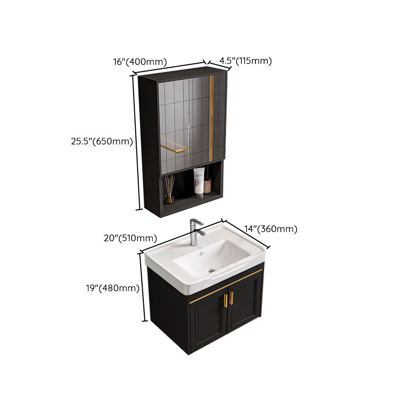 Single Sink Modern Sink Vanity Black Wall Mount Rectangular Bath Vanity Clearhalo 'Bathroom Remodel & Bathroom Fixtures' 'Bathroom Vanities' 'bathroom_vanities' 'Home Improvement' 'home_improvement' 'home_improvement_bathroom_vanities' 7725104