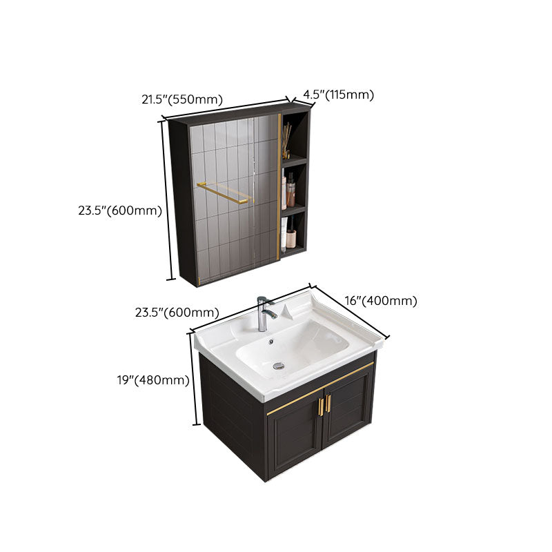 Single Sink Modern Sink Vanity Black Wall Mount Rectangular Bath Vanity Clearhalo 'Bathroom Remodel & Bathroom Fixtures' 'Bathroom Vanities' 'bathroom_vanities' 'Home Improvement' 'home_improvement' 'home_improvement_bathroom_vanities' 7725106
