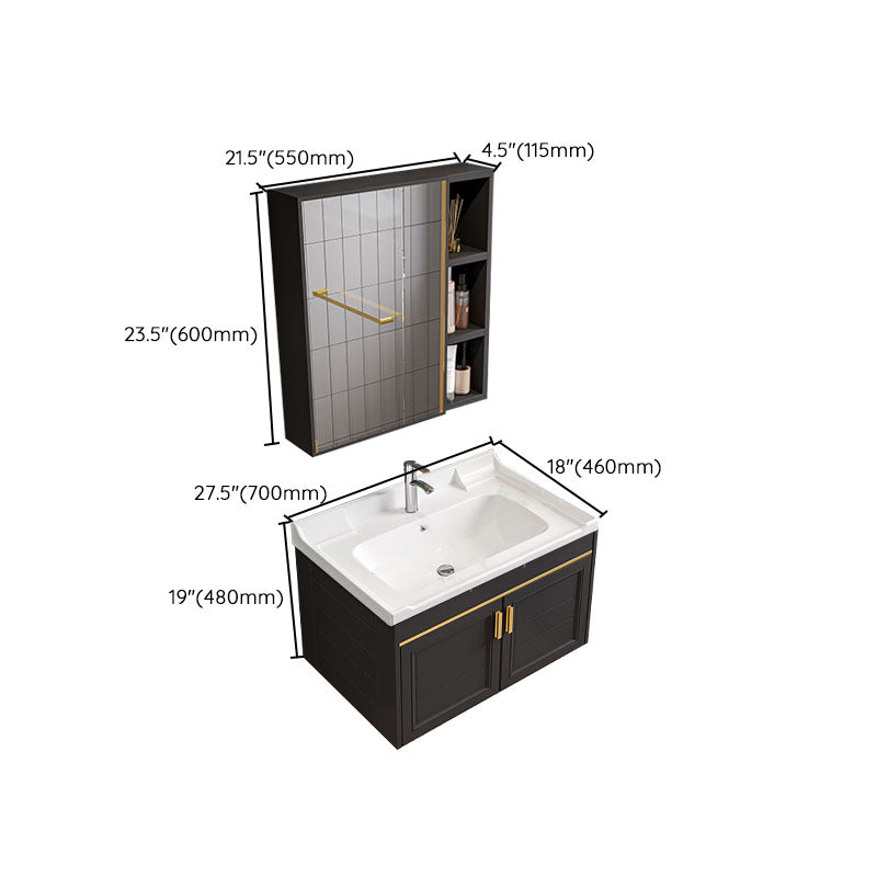 Single Sink Modern Sink Vanity Black Wall Mount Rectangular Bath Vanity Clearhalo 'Bathroom Remodel & Bathroom Fixtures' 'Bathroom Vanities' 'bathroom_vanities' 'Home Improvement' 'home_improvement' 'home_improvement_bathroom_vanities' 7725107